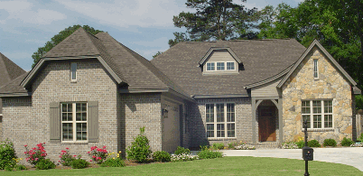 House we did for a courtyard garage subdivision lot.  Yes, that's real stone on the front.