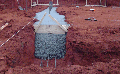 Concrete footing being poured, with footing step. How 'bout that 