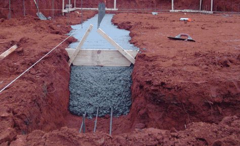 Concrete footings being poured